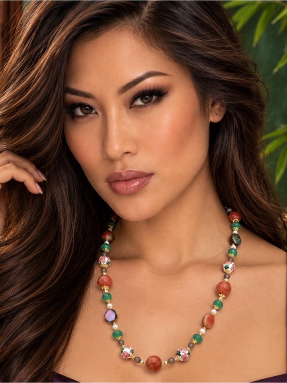 ARTISAN Spiny Oyster, Gray Moonstone, Jade, Pearl & Chinese Export Bead Necklace
